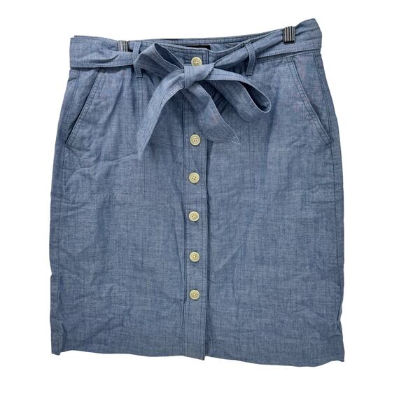 Talbots Chambray Skirt Womens 4 (30x21) Blue Coastal Belted Newport Button Up - Picture 3 of 8